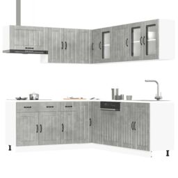 Berkfield Home 11 Piece Kitchen Cabinet Set Lucca Concrete Grey Engineered Wood - thumbnail 1