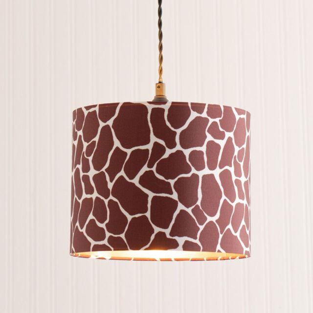 ValueLights Oasis Giraffe Print Fabric with Metallic Gold Inner Drum Lamp Shade & LED Bulb - image 1