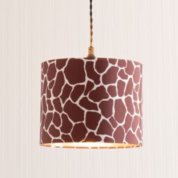 ValueLights Oasis Giraffe Print Fabric with Metallic Gold Inner Drum Lamp Shade & LED Bulb