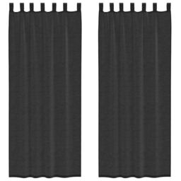 Berkfield Home Voile Curtains with Tab Top 2 pcs Black - thumbnail 2