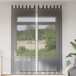 Berkfield Home Voile Curtains with Tab Top 2 pcs Black - thumbnail 1