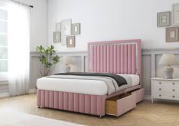 "Sloomy Boston Chrome Plush Divan Base No Drawers-54"" Headboard- Footboard in Pink - Size: King" - thumbnail 4