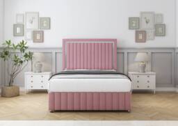 "Sloomy Boston Chrome Plush Divan Base No Drawers-54"" Headboard- Footboard in Pink - Size: King" - thumbnail 2