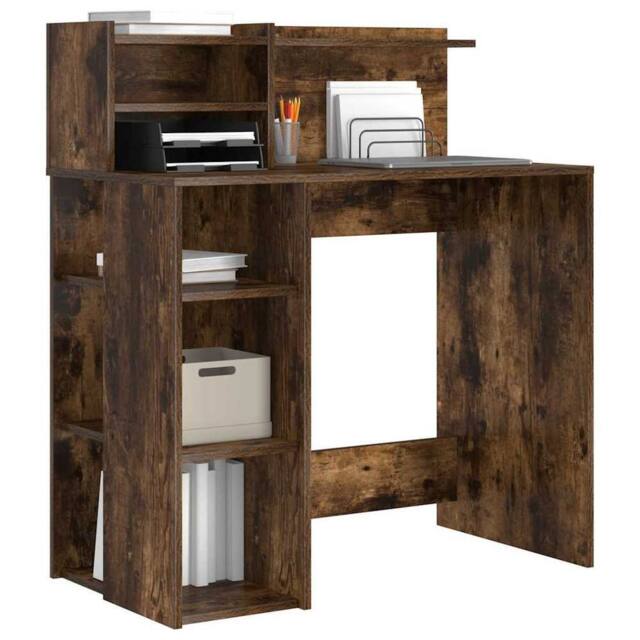 Berkfield Home Modern Desk with Storage Smoked Oak 90x48x101.5 cm Engineered Wood in Brown - image 1