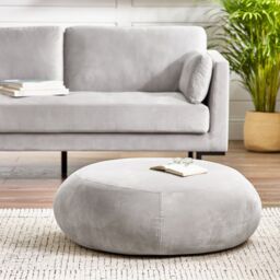 FurnitureboxUK Otis Round Soft-Touch Velvet Footstool in Taupe - thumbnail 3