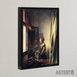 "Artery8 Girl Reading Letter by Open Window Vermeer Black Framed Canvas Art - Size: W12"" x H16""" - thumbnail 2