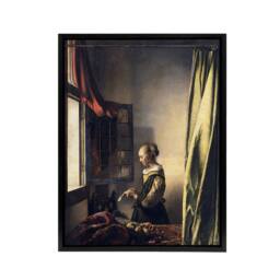 "Artery8 Girl Reading Letter by Open Window Vermeer Black Framed Canvas Art - Size: W12"" x H16""" - thumbnail 1