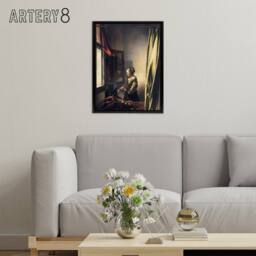 "Artery8 Girl Reading Letter by Open Window Vermeer Black Framed Canvas Art - Size: W12"" x H16""" - thumbnail 3