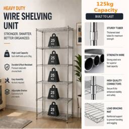 ATEK 5 Tier Metal Wire Shelving Unit for Storage Free Standing Shelves Rack Organizer for Garage, Kitchen, Utility Room or Office in Silver - thumbnail 1