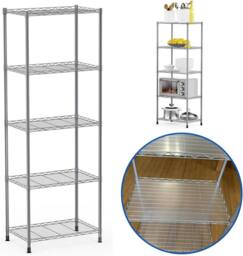 ATEK 5 Tier Metal Wire Shelving Unit for Storage Free Standing Shelves Rack Organizer for Garage, Kitchen, Utility Room or Office in Silver - thumbnail 5