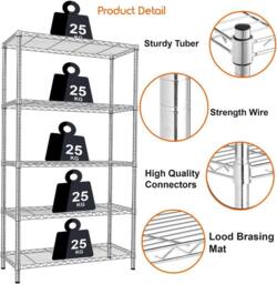 ATEK 5 Tier Metal Wire Shelving Unit for Storage Free Standing Shelves Rack Organizer for Garage, Kitchen, Utility Room or Office in Silver - thumbnail 3