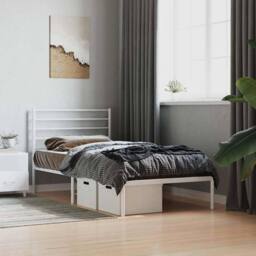 Berkfield Home Metal Bed Frame with Headboard White 90x190 cm Single - thumbnail 4