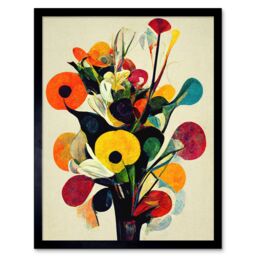 "Artery8 Wall Art Print Abstract Kandinsky Inspired Multicolour Flower Bouquet In Vase Art Framed in Black - Size: W12"" x H16""" - thumbnail 1