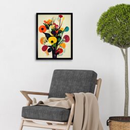 "Artery8 Wall Art Print Abstract Kandinsky Inspired Multicolour Flower Bouquet In Vase Art Framed in Black - Size: W12"" x H16""" - thumbnail 2