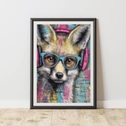 60 SECOND MAKEOVER Fox Headphones Graffiti Print Urban Street Art Poster Junk Journal - Size: A4 - thumbnail 1