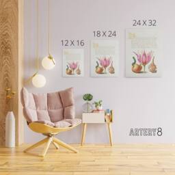 "Artery8 Pear Pink Tulip & Seashell Calligraphy Canvas Wall Art Print in White - Size: W12"" x H16""" - thumbnail 4