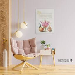 "Artery8 Pear Pink Tulip & Seashell Calligraphy Canvas Wall Art Print in White - Size: W12"" x H16""" - thumbnail 3