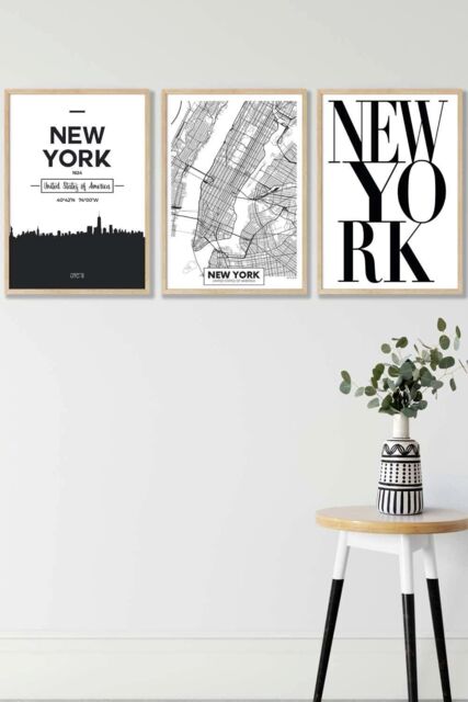 ARTZE NEW YORK Skyline Street Map City Prints Framed Wall Art - Medium in Light Oak - Size: W45 cm x H62 cm x D20mm - image 1