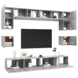 Berkfield Home 8 Piece TV Cabinet Set Concrete Grey Engineered Wood - thumbnail 3