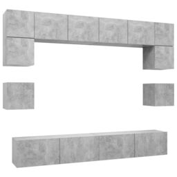Berkfield Home 8 Piece TV Cabinet Set Concrete Grey Engineered Wood - thumbnail 2