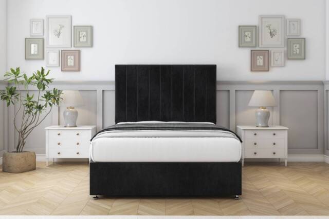 "Comfort Beds Tokyo Naples Divan Base No Drawers - 26"" Headboard in Black - Size: Small Double" - image 1