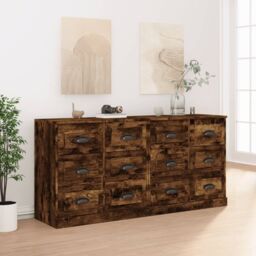 Berkfield Home Sideboards 2 pcs Smoked Oak Engineered Wood in Brown - thumbnail 1