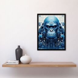 Artery8 Wall Art Print Gorilla Army Robot Hybrid Schematic Blue Futuristic Secret Complex Arcane Manuscript Gift For Him Man Cave Art Framed - thumbnail 4