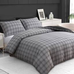 Grace Premium Double Brushed Duvet Cover Set with Fitted Sheet in Grey - Size: Single - thumbnail 2