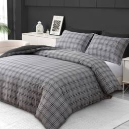 Grace Premium Double Brushed Duvet Cover Set with Fitted Sheet in Grey - Size: Single - thumbnail 4