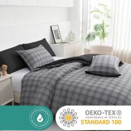 Grace Premium Double Brushed Duvet Cover Set with Fitted Sheet in Grey - Size: Single - thumbnail 6