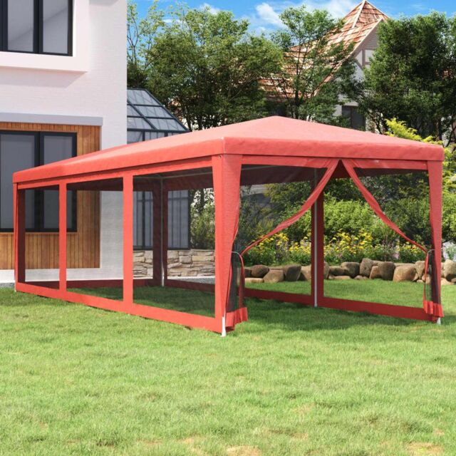 Berkfield Home Party Tent with 8 Mesh Sidewalls Red 3x9 m HDPE - image 1