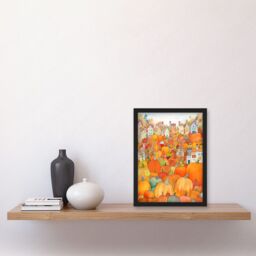 Artery8 Halloween Pumpkin Festival Autumn Harvest Modern Folk Art Watercolour Painting Artwork Framed Wall Art Print A4 in Black - thumbnail 2