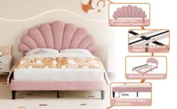 Matteo Double Pink Velvet Bed Frame - Scalloped Petal Headboard, Solid Wood Slats & Easy Assembly - thumbnail 8