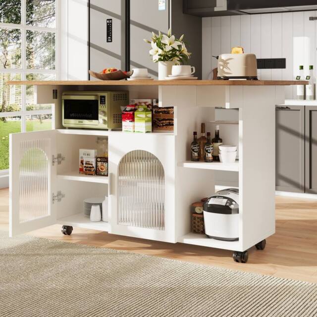 ModernLuxe Mobile kitchen island with extendable top in White - image 1