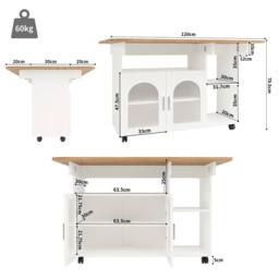 ModernLuxe Mobile kitchen island with extendable top in White - thumbnail 4