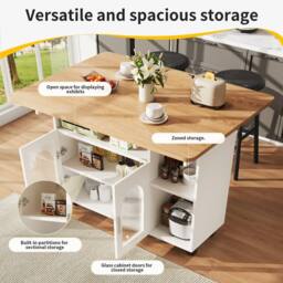 ModernLuxe Mobile kitchen island with extendable top in White - thumbnail 5