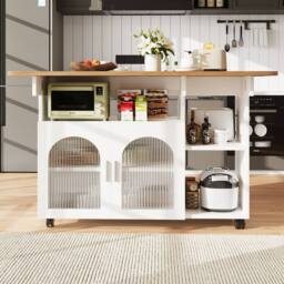 ModernLuxe Mobile kitchen island with extendable top in White - thumbnail 3