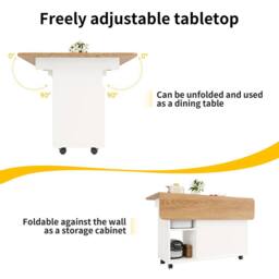 ModernLuxe Mobile kitchen island with extendable top in White - thumbnail 7