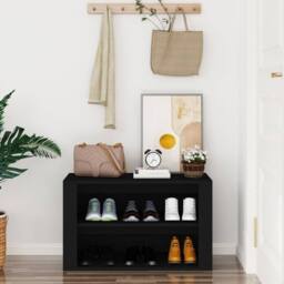 Berkfield Home Shoe Rack Black 75x35x45 cm Engineered Wood - Size: 75 x 35 x 45 cm - thumbnail 3