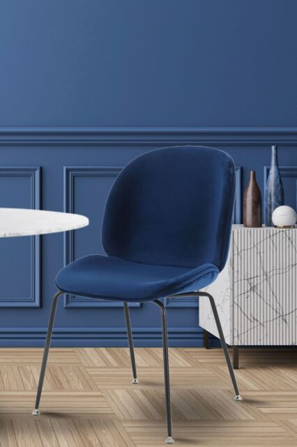 Fusion Living Luxurious Velvet Dining Chair with Black Metal Legs in Navy - image 1