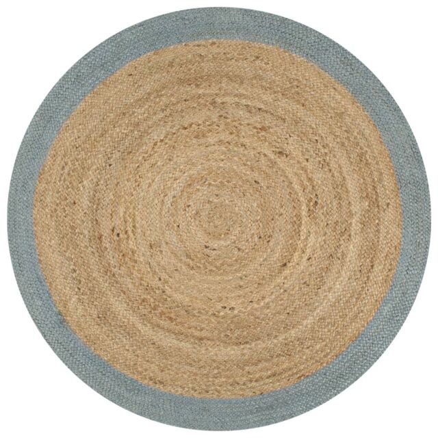 Berkfield Home Handmade Rug Jute with Olive Green Border 90 cm - Size: 100 cm diameter - image 1
