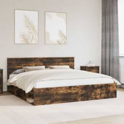 Berkfield Home Bed Frame Smoked Oak 200 x 200 cm Solid Pine Wood in Brown - thumbnail 1
