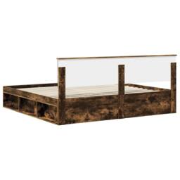 Berkfield Home Bed Frame Smoked Oak 200 x 200 cm Solid Pine Wood in Brown - thumbnail 9