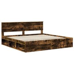 Berkfield Home Bed Frame Smoked Oak 200 x 200 cm Solid Pine Wood in Brown - thumbnail 4