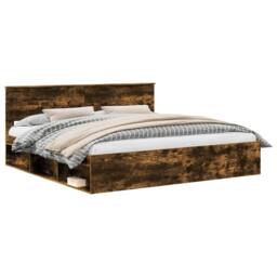 Berkfield Home Bed Frame Smoked Oak 200 x 200 cm Solid Pine Wood in Brown - thumbnail 2