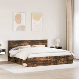 Berkfield Home Bed Frame Smoked Oak 200 x 200 cm Solid Pine Wood in Brown - thumbnail 3