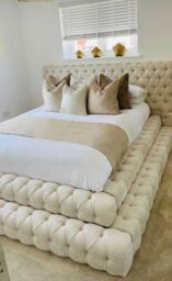 HOB Furniture Royal Emporium Bed, Luxury French Velvet - Hb 122 Cm, Cream - Size: King