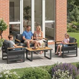 Merax Grey 4 Seater Rope Outdoor Sofa Set with Coffee Table for Garden - thumbnail 7