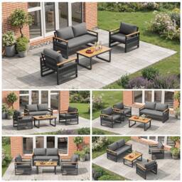 Merax Grey 4 Seater Rope Outdoor Sofa Set with Coffee Table for Garden - thumbnail 4