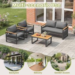 Merax Grey 4 Seater Rope Outdoor Sofa Set with Coffee Table for Garden - thumbnail 9